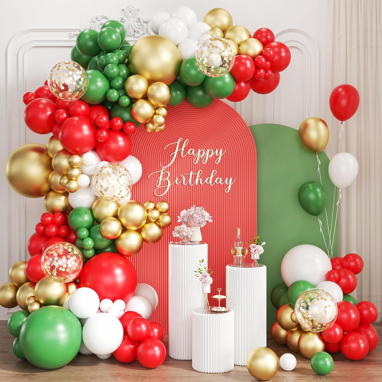 Red White Green and Gold Ballo - Balloon Arch Kit 评论和价格
