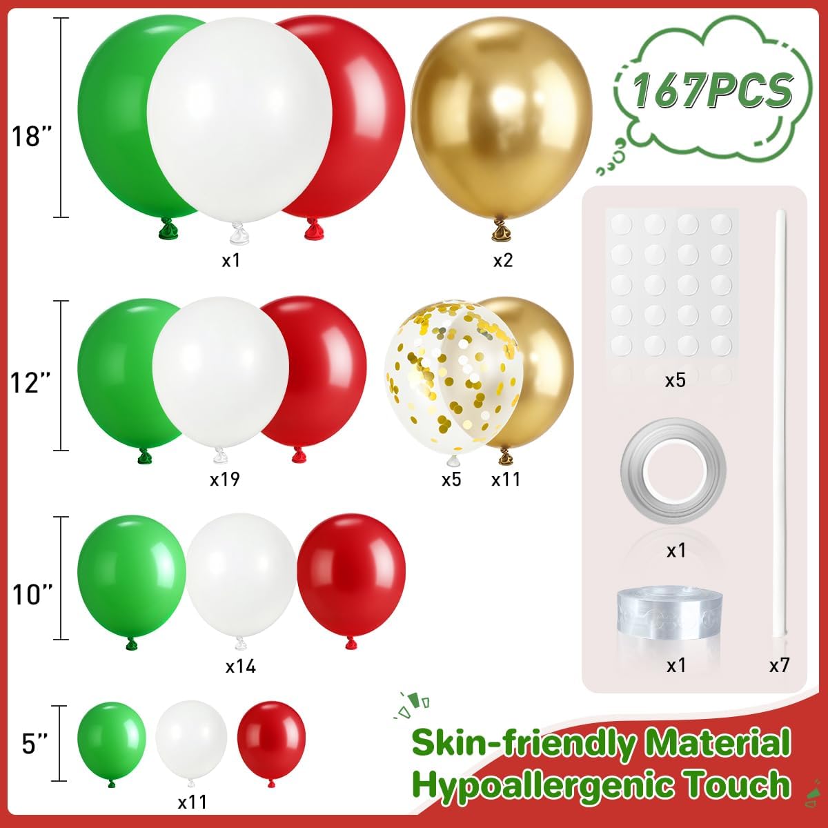 Red White Green and Gold Ballo - Balloon Arch Kit 评论和价格